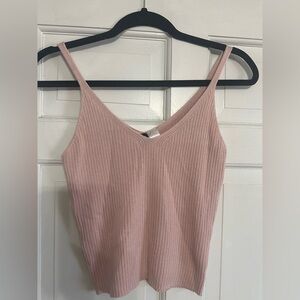 H&M Blush Ribbed V-Neck Top